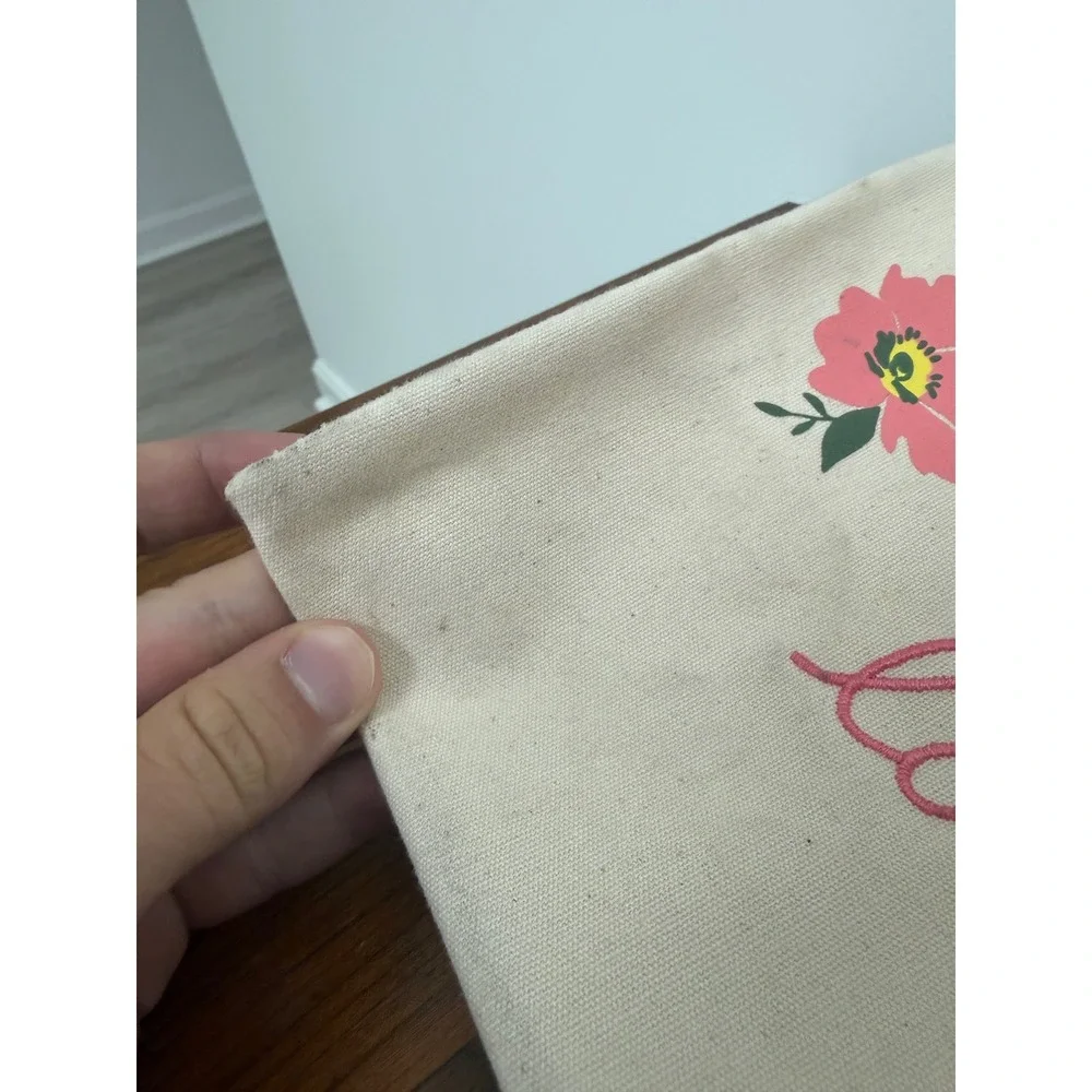 Hello Lovely Canvas Zipper Pouch Floral Makeup Travel Bag Cream Pink
